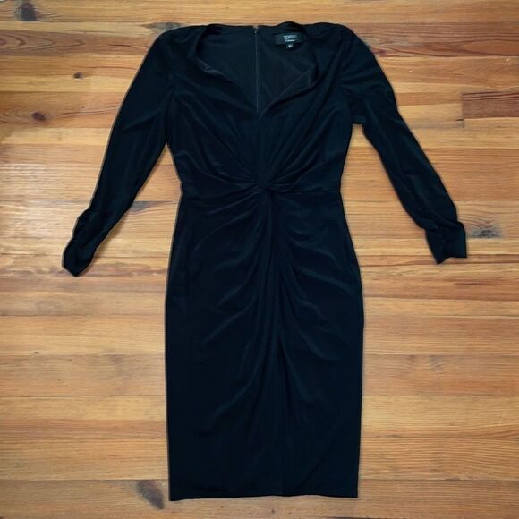 Tadashi Black Twist  Knot Cocktail Dress Womens Medium Lined V-Neck Ruching - Picture 4 of 13